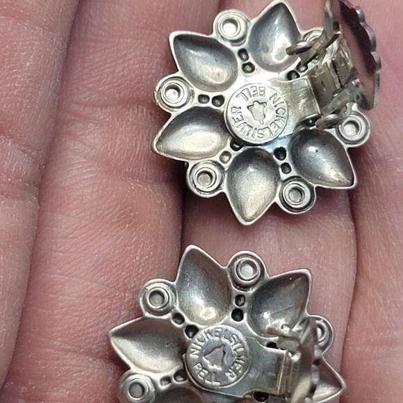 Bell Trading Post Sterling Silver Turquoise Flower Clip On Earrings - Picture 5 of 7